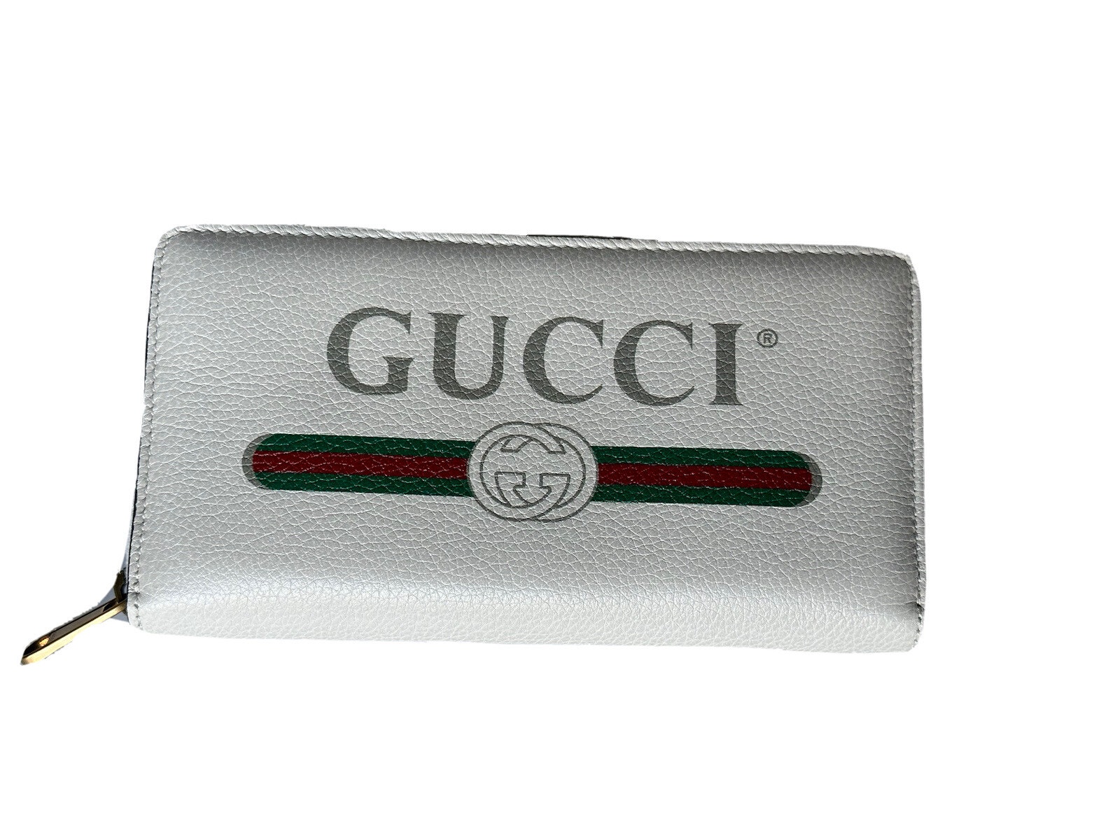 Gucci G Web Gucci Print Zip Around Ivory Card Medium Wallet 496317 Italy Nwt